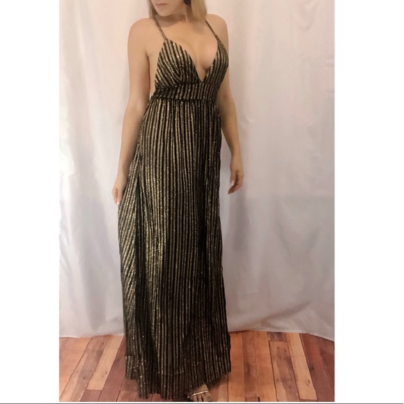 5⭐️ Glam metallic V-neck Striped Dress - Picture 2 of 6